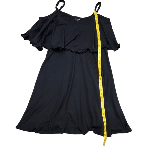 Torrid Black Cold Shoulder Pom Pom Fringe Skater Ruffle Overlay Flowy Dress 1X - Picture 7 of 9